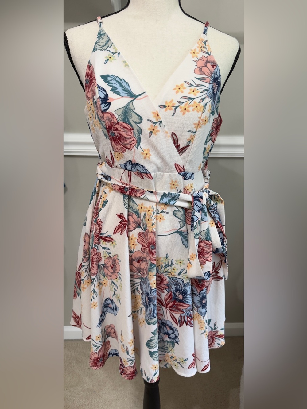 love J White Floral Wrap Dress with Pink, Blue & Yellow Accents 309 - Picture 3 of 7